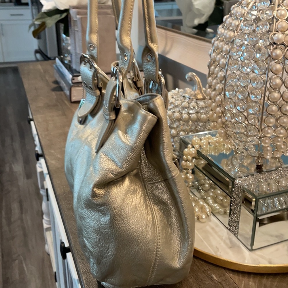 Tignanello Silver Pebble Leather Satchel - Picture 3 of 14